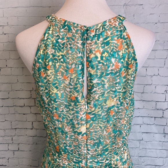 Adrianna Papell Dress Floral Leaf Chiffon Pleated Fit & Flare Midi Feminine - Picture 10 of 16